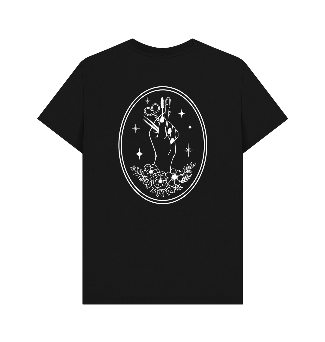 Black BACK DESIGN - FLORAL EMBLEM - WHITE
